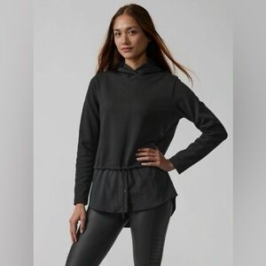 Athleta Black Hoodie with Faux Buttondown XS